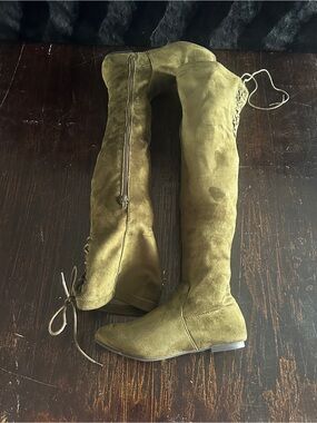Olive Suede Over The Knee Boots